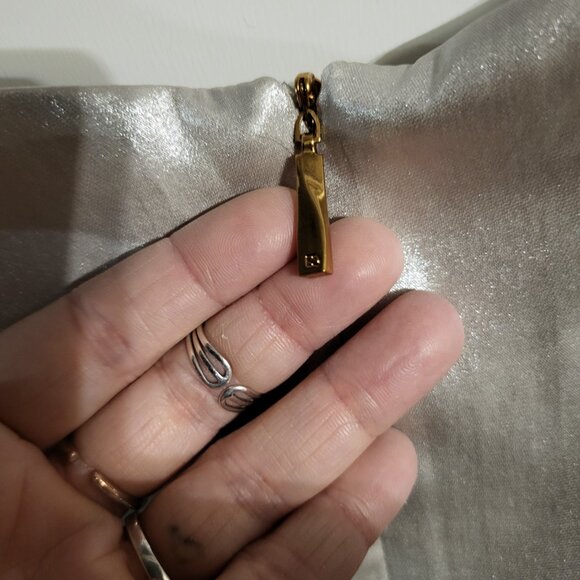 NWT DONNA KAREN METALLIC FRONT WRAP COWL NECK BLOUSE SZ L - Picture 9 of 9